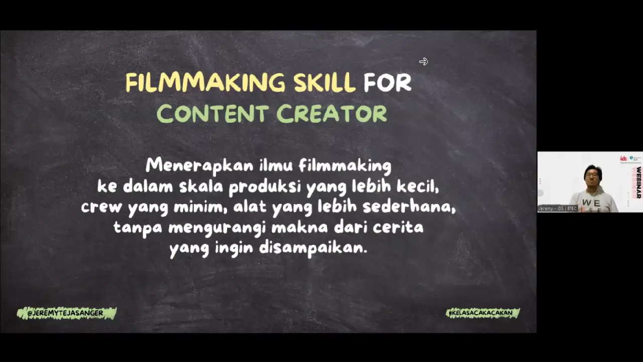 Webinar Filmmaking for Content Creator Jeremy Teja Sanger