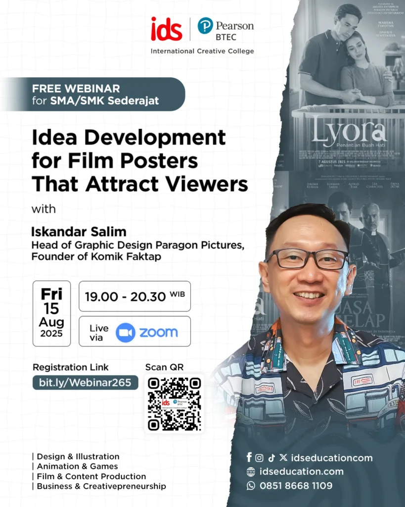Webinar Poster Film That Attract Viewers Bersama Iskandar Salim Head of Graphic Design Paragon Pictures dan Founder Komik Faktap