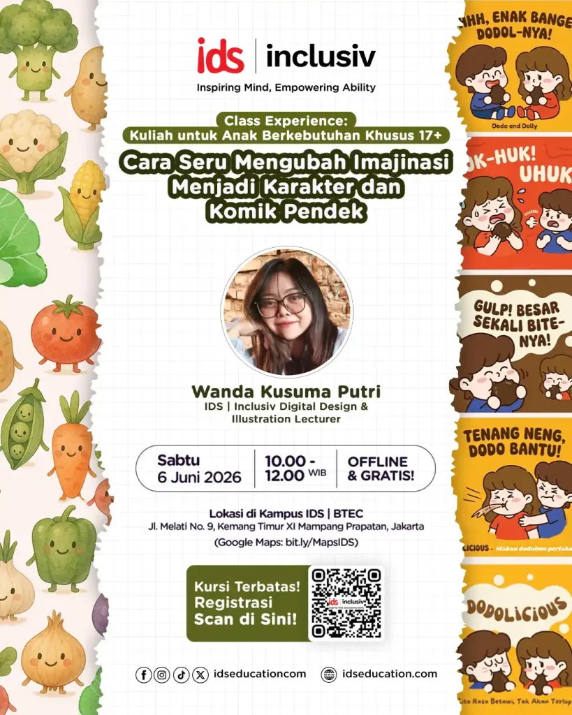 IDS BTEC Portfolio Clinic 2 Sekolah SMA SMK Tahun 2025 Workshop: Ubah Imajinasi Anak Jadi Karakter & Komik Pendek 06 Juni 2026 di Kampus IDS BTEC, Jakarta Selatan